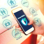 Insurance technology (Insurtech) concept, woman looking data information on smartphone.